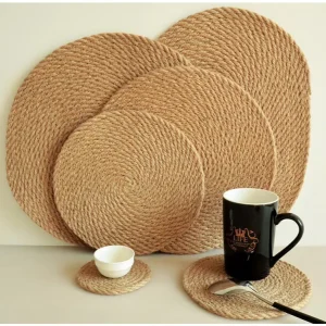 Linen Woven Japanese Style Round Placemats Heat Resistant Anti Scald Non Slip Noise Reducing Washable Pot & Plate Mats