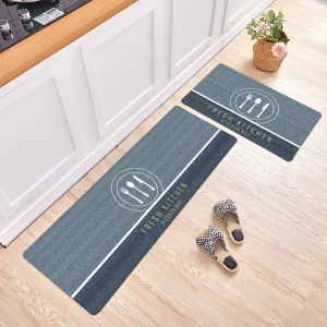 Long Anti-Slip Absorbent Gray Floor Mat, Machine Washable, for Kitchen, Bathroom, Living Room, Bedroom, Entrance and Study