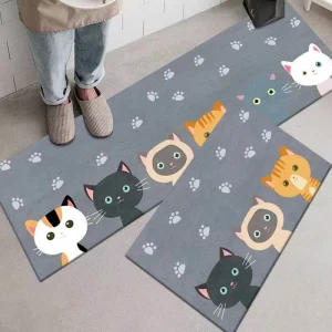 Long Kitchen Floor Mat Water- and Oil-Absorbing Non-Slip Cartoon Animal