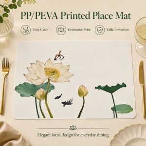 Lotus Dragonfly Print PP/PEVA Placemat Easy-Clean Waterproof Dining Table Protector Mat