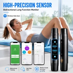 Lung Capacity Trainer APP Real-Time Data Display Dual Channel Inhale Exhale 3 Resistance Mouthpieces