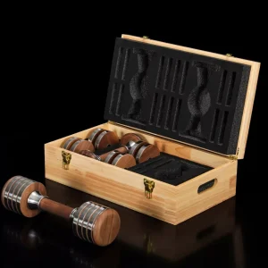 Luxury Wood Dumbbell Gift Box With Stainless Steel Adjustable Dumbbells Set For Men & Women Body Exercise
