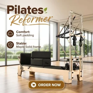 MJD W23A Solid Maple Wood Pilates Reformer with Half Tower Adjustable for Pilates Studio