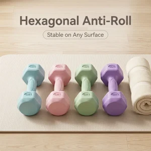 Macaron Color Small Hex Dumbbells Non-Slip Anti-Roll PVC-Coated Cement