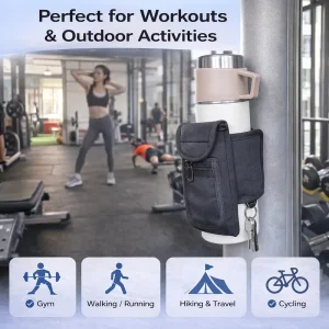 Magnetic Waterproof Gym Water Bottle Holder with Multiple Pockets, Adjustable Strap and Phone Pocket