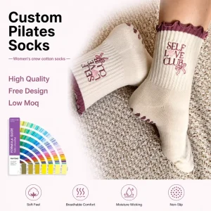 Manufactory Women’s Ruffled Cuff Crew Pilates Socks Breathable Non-Slip Grip Yoga Socks