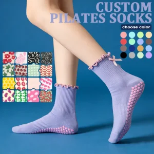 Manufacturer Cotton Ruffle Bow Grip Socks for Women, Yoga, Ballet, and Pilates