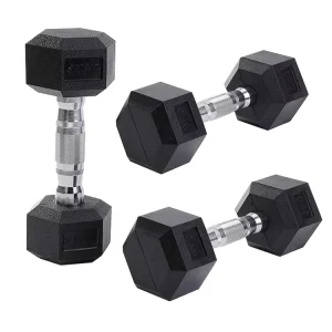 Manufacturer Custom Logo Gym Equipment Free Weight Rubber Hex Dumbbell Set with Rack