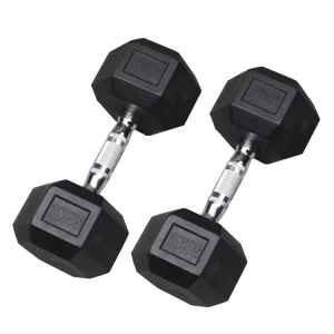 Manufacturer Customized Rubber Hex Dumbbells, 5kg/10kg/20kg, Portable Handles for Gym and Home