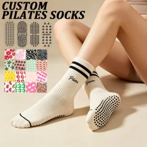 Manufacturer Logo Cotton Women Yoga Socks Sports Crew Athletic Anti Slip Pilates Socks Custom Socks