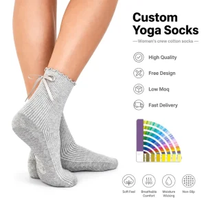Manufacturer OEM/ODM Crew Yoga Socks, Knitted Cotton Non-Slip Silicone Sport Grip Pilates Socks for Women