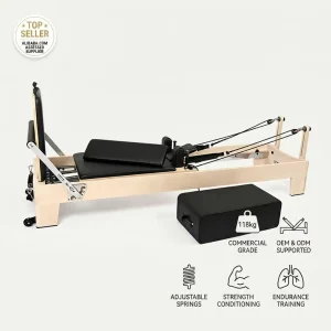 Maple Wood Pilates Reformer Machine 118kg Commercial Grade Adjustable Springs Strength Conditioning Pilates Studio