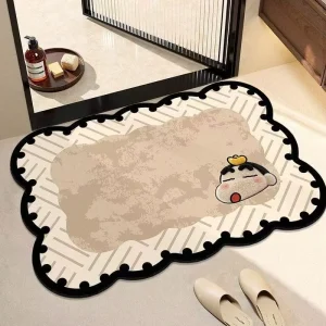 Medium Polyester Fiber Bathroom Floor Mat Cartoon Design Anti-Slip Quick-Drying Water-Absorbing Extra Thick