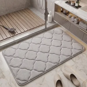 Memory Foam Non Slip Mesh Base Bathroom Mat with Lantern Stitch Design Water Absorbing Soft Floor Mat