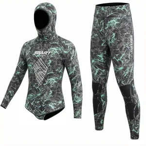 Men’s 1.5mm Camo Two-Piece Hooded Spearfishing Wetsuit for Scuba Diving and Underwater Hunting