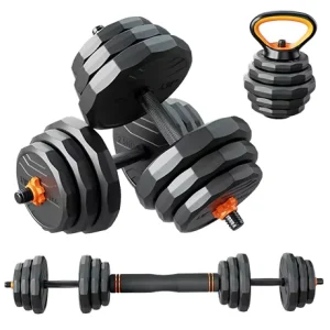 Men’s Adjustable Dumbbell Barbell Kettlebell Set for Home Strength Training, Steel Grit