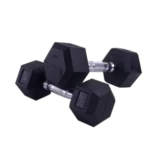 Men’s Black Hexagonal Adhesive Gym Dumbbell Fixed Iron Core Fitness Equipment Home & Commercial Use Benches & Racks