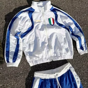 Men’s Color Block Nylon Tracksuit Retro Techwear Windbreaker and Baggy Shorts Set Streetwear Football Outfit