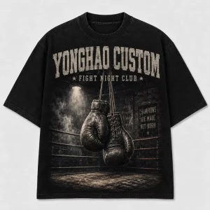 Men’s Retro Boxing Gloves Graphic T-Shirt Vintage Acid Wash Oversized Heavyweight Cotton Custom Logo Streetwear OEM ODM