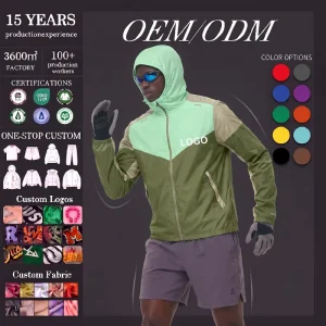 Men’s Winter Hooded Color-Block Running Jacket, Lightweight Waterproof Windbreaker