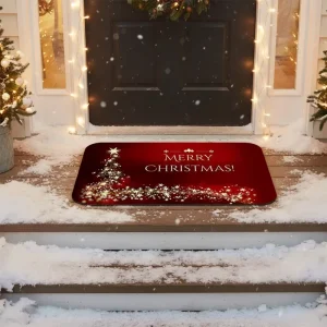 Merry Christmas Festive Holiday Machine-Made Polyester Eco-Friendly Non-Slip Pet-Friendly Solid-Color Low-Pile Floor Mat