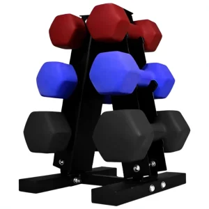 Metal 3-Pair Workout Dumbbells (15 lb/17.5 lb/20 lb) with 3-Tier Foldable Rack (230 lb Capacity), Non-Slip Anti-Roll Home Gym Set