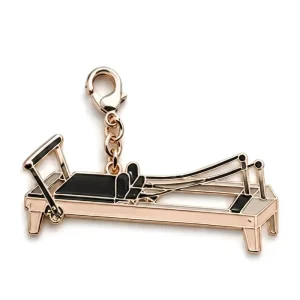 Metal Pilates Reformer Keychain Enamel Fitness Bag Charm Rose Gold