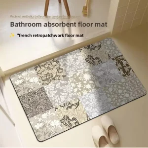 Mid-Century French-Style Vintage Bathroom Floor Mat Diatom Mud Material Cartoon Style Water-Absorbent Quick-Drying Non-Slip