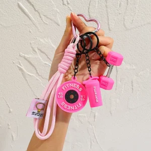 Mini Dumbbell Keychain with Hex Silicone Gym Equipment Charm