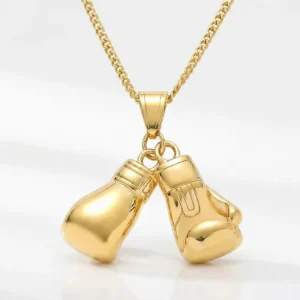 Miniature Boxing Gloves Charm Necklace 316L Stainless Steel 18K Gold Tone Hypoallergenic