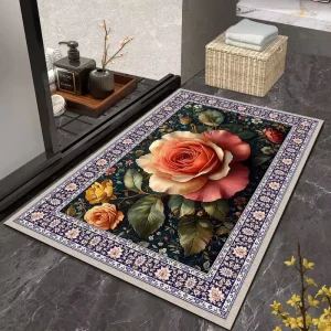 Modern Eco-Friendly Waterproof Floral Polyester Luxury Large Stone Floor Mat for Children’s Bathroom