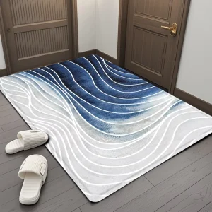 Modern Geometric Microfiber Low-Profile Indoor Outdoor Entry Rug Welcome Floor Mat Non-Slip TPR Doormat