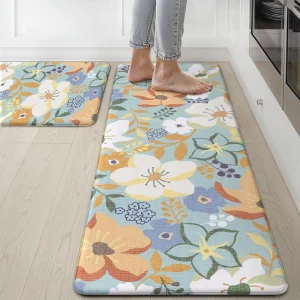 Modern PVC Kitchen Mats 2PCS Cushioned Anti-Fatigue Waterproof Washable Pet Friendly Set