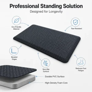 Modern Thick PU Anti-Fatigue Floor Mat Solid Color Durable Wear-Resistant Stain-Resistant Anti-Slip Washable