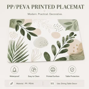 Modern Watercolor Green Leaf Abstract Print PP PEVA Placemat Waterproof Easy Clean Botanical Dining Table Protective Decor Mat