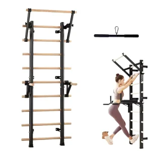 Multi-Function Swedish Ladder Wooden Pull-Up Bar Wall Mounted with Horizontal Parallel Bars