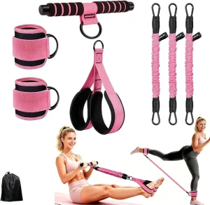Multi Functional Foot Pedal Resistance Band Set Core Training Ab Workout Equipment Ankle Straps for Home Gym Full Body Exercise