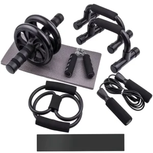 Multi-Functional Home Fitness Set Ab Wheel Roller Push-Up Bar Combo Kit Full-Body Workout Exercise Equipment