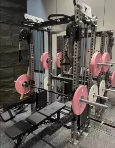 Multi-Functional Steel Front-Open Squat Rack with 75kg Weight Stack for Home Use