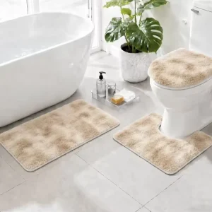 Multicolor Artificial Rabbit Fur 3-Piece Bathroom Floor Mat Set Soft Non-Slip Toilet Mats