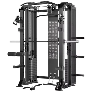Multifunction Smith Machine with Adjustable Cable Cross and Squat Rack