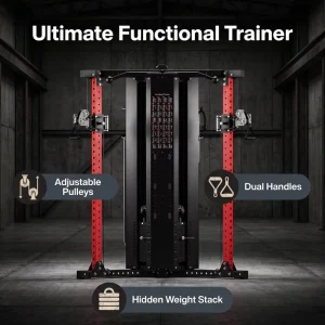 Multifunctional Cable Crossover Power Rack with Dual Adjustable Pulley System and Weight Stack