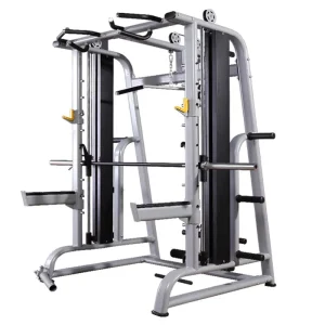 Multifunctional Gym Trainer Smith Machine for Back Chest Arm Training Features Fly Systems Metal Cable Weight Stacks Station