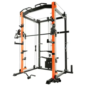 Multifunctional Smith Machine With Cable Crossover System Full Cage Power Rack Home Garage Weight Training Gym Machine