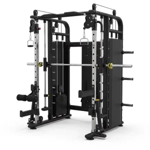 Multifunctional Smith Machine with Cable Crossover, Weight Stack, Rack, and Power Cage