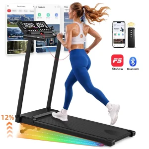 Music Walking Pad with 12% Auto Incline, 1-12 km/h, App Control, Foldable Under Desk Treadmill