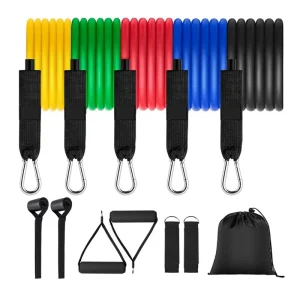 NB-TC 5-Level Heavy Duty Adjustable Gym Fitness Workout Set 11pcs Latex Tube Elastic Resistance Bands 120cm Exercise