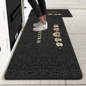 Nappa Leather Kitchen Mat Set of 2, Absorbent, Oil-Proof, Anti-Fatigue, Non-Slip, Washable, TPR Backing
