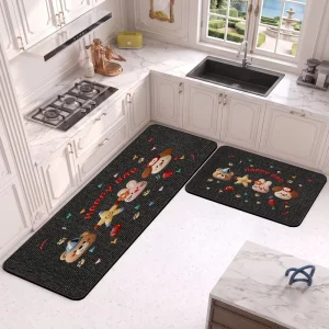 Nappa Leather Kitchen Mat Set of 2, Super Absorbent, Oil-Proof, Anti-Fatigue, Non-Slip, Washable, Cushioned, TPR Backing