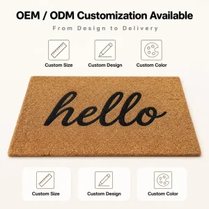 Natural Coir Welcome Mat Handmade Coconut Fiber Outdoor Rug with Non-Slip PVC-Coated Backing